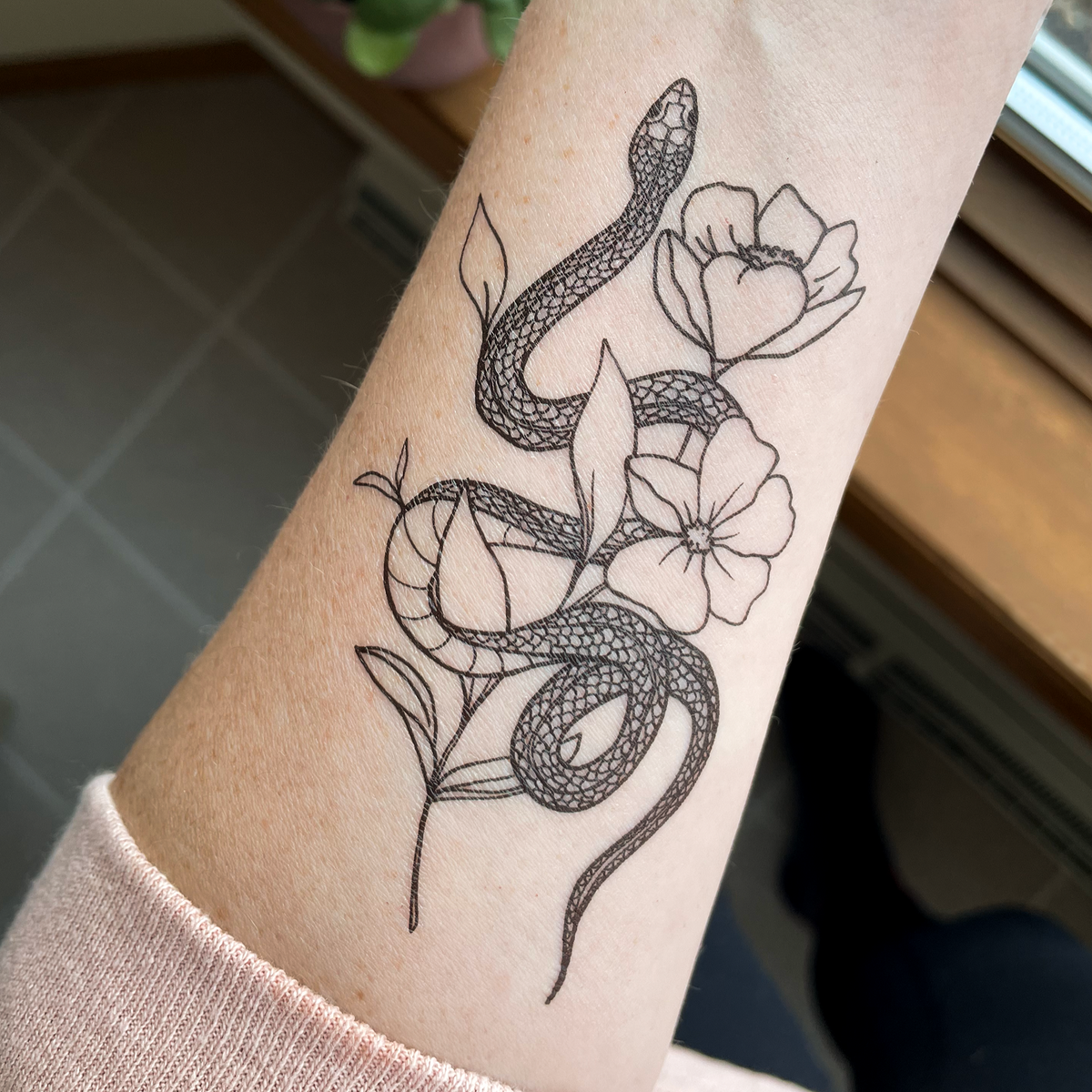 snake plant tattoo Garden Snake + Poppies Temporary Tattoos – Mutual Adoration + POST
