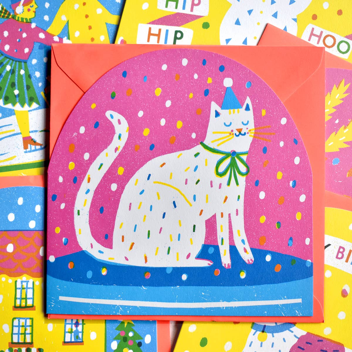Party Cat Large Snowglobe Card – Mutual Adoration + POST