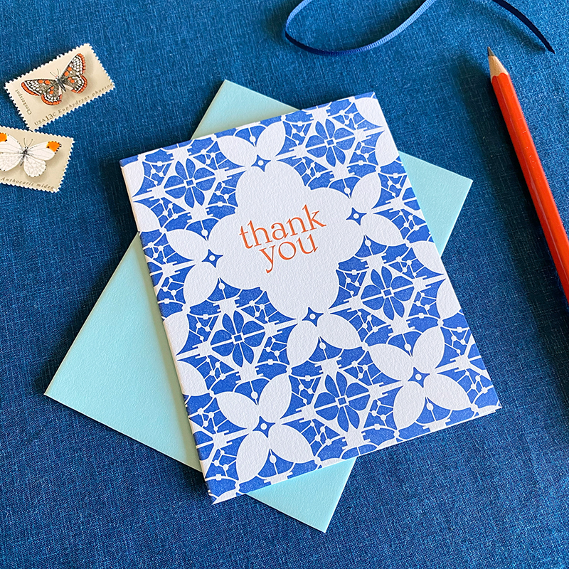 Boxed Set of 6 Blue Letterpress Lace Thank You Cards – Mutual Adoration ...