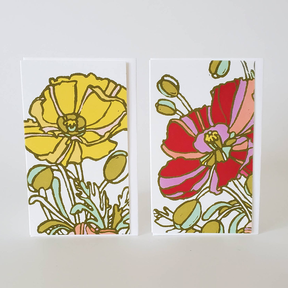 Set of 8 Yellow & Pink Poppy Mini Note Cards – Mutual Adoration + POST