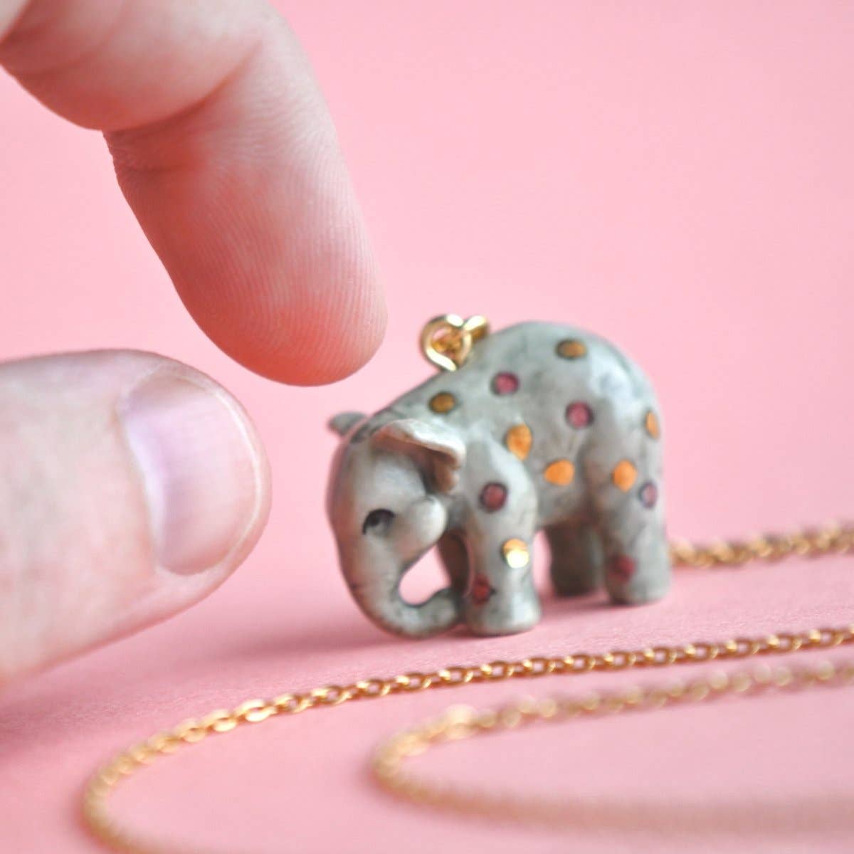Pink Polka Dot Elephant Necklace – Mutual Adoration + POST