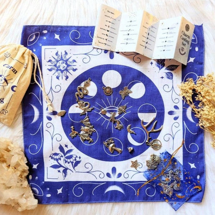 Charm Casting Kit Witchy Charms + Mat for Divination Ritual