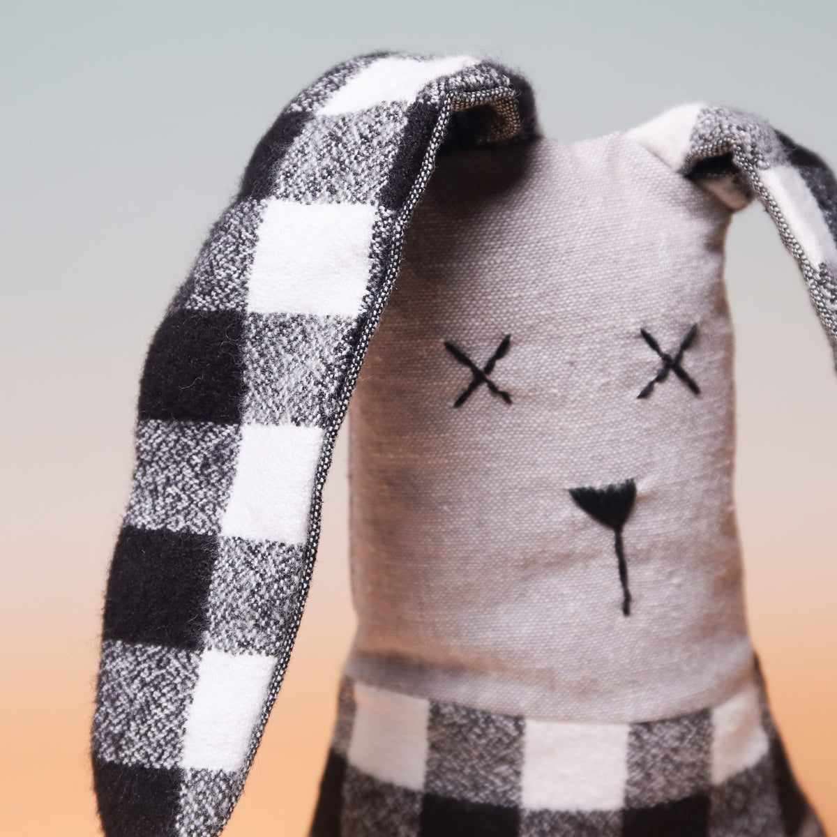 Folk Art Stuffed Rabbit in Black + White Plaid – Mutual Adoration + POST