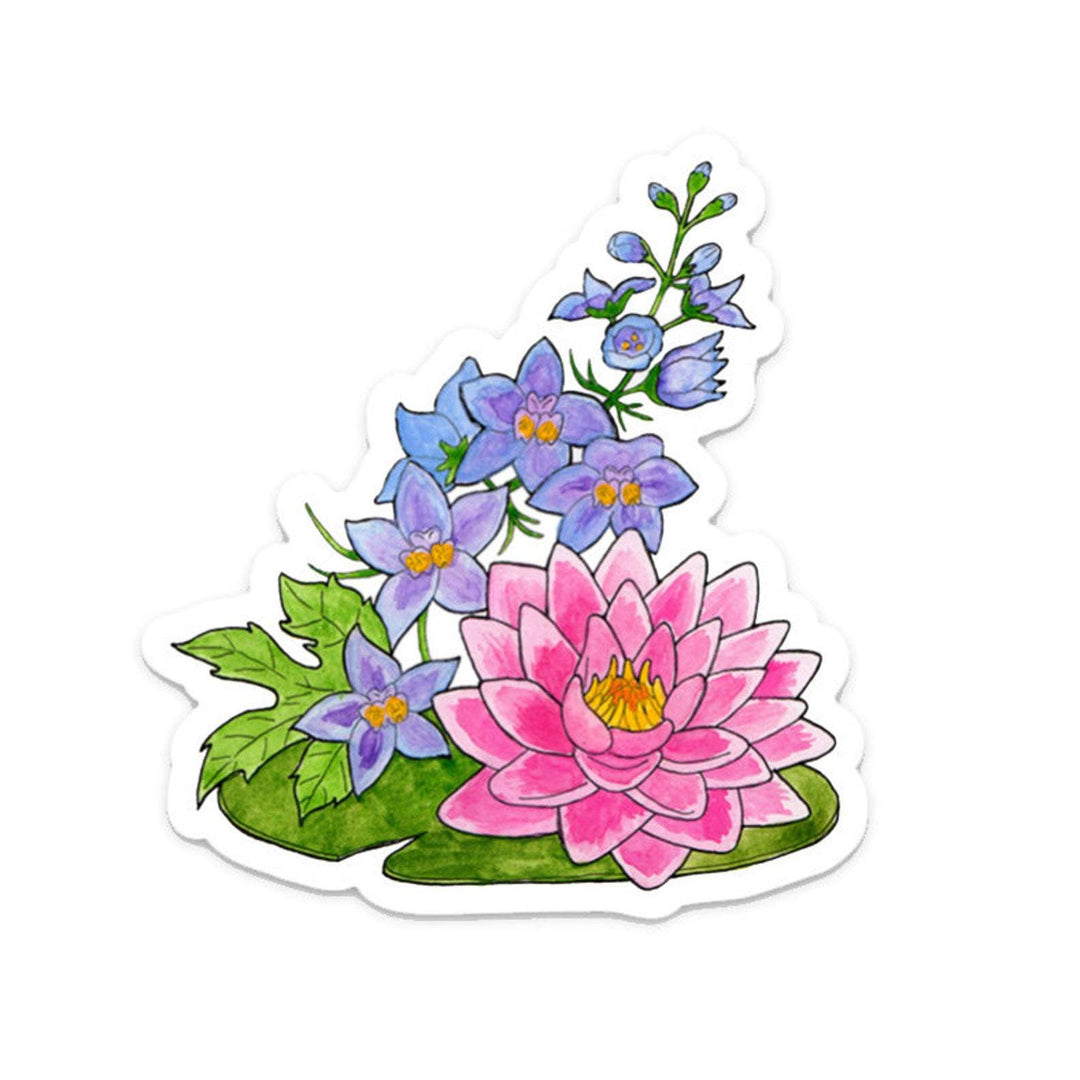larkspur water lily flower July Flower Larkspur and Water Lilly Sticker