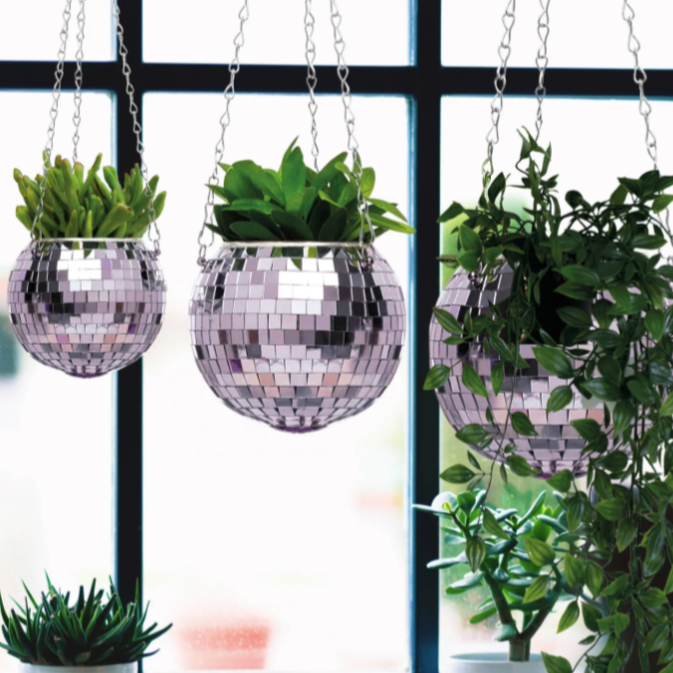 mirrored plant pot Mirror Ball Disco Planter Hanging Pot – Mutual Adoration + POST