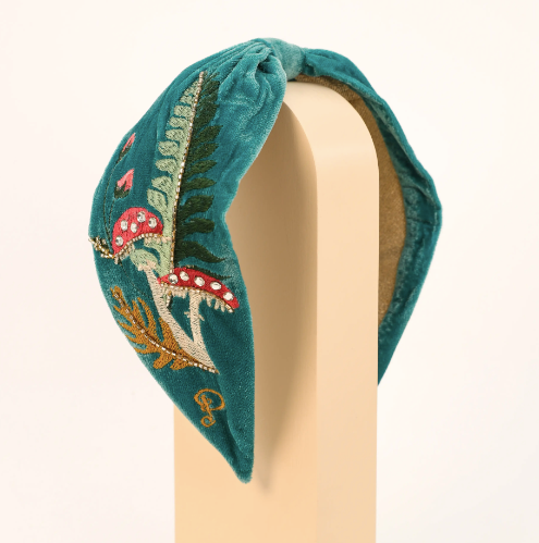 Teal Velvet Embroidered Toadstools Headband – Mutual 