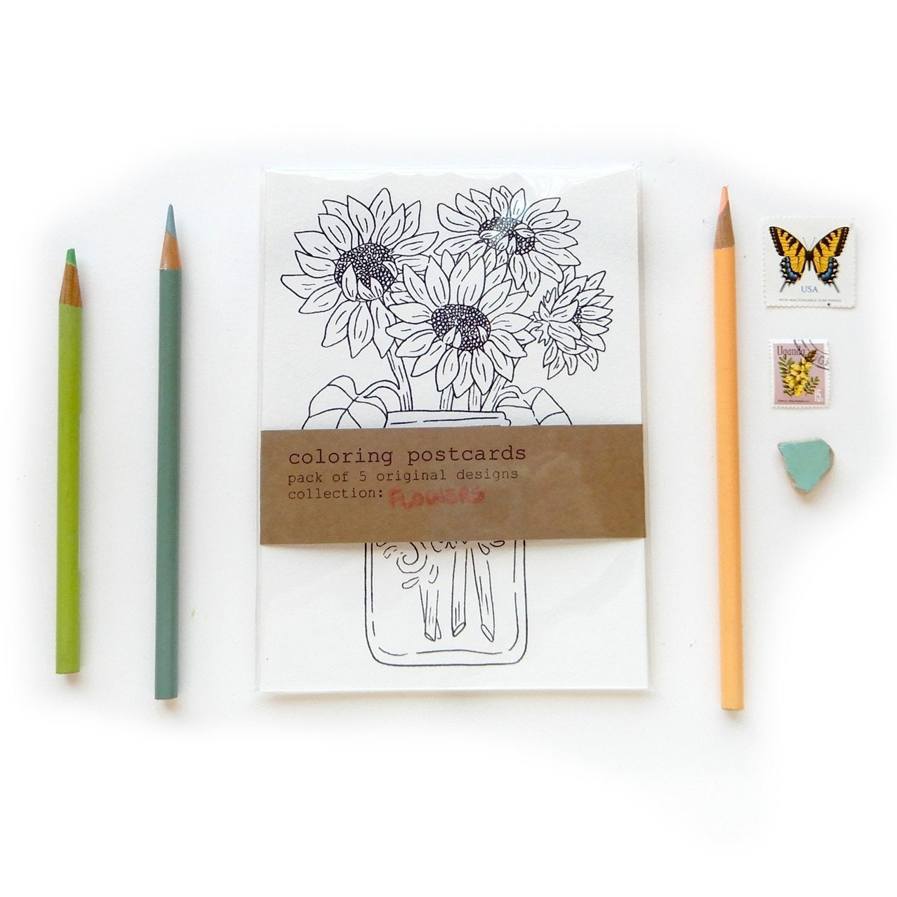 Postcard Coloring Set with Flower Designs – Mutual Adoration + POST